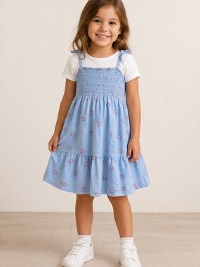 Blue Star Print Smocked Dress M Cotton Lined Americana Patriotic Independence Da